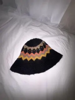 ニット バケットハット 柄入り