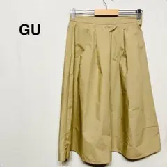 ジーユー　ベージュ フレアスカート　ひざ丈下　ウエストゴム　 L タックデザイン