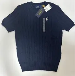 新品タグ付 ラルフローレン POLO半袖ケーブルニット 紺 ネイビー M