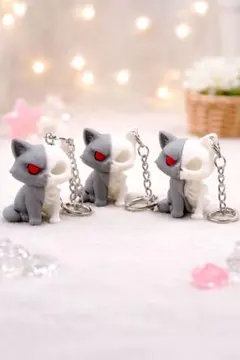 ふしぎかわいい 猫スカル キーホルダー 3個セット