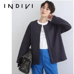 【INDIVI】インディヴィ 洗える ダンボールノーカラーショートコート 38