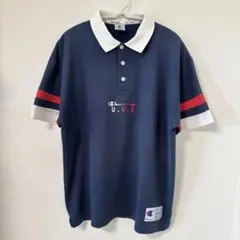 Champion チャンピオン ポロシャツ L ネイビー USA刺繍ロゴ 半袖のサムネイル