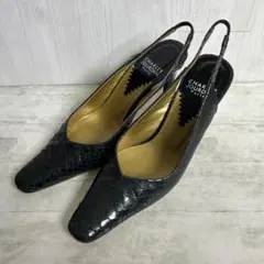 CHARLESJOURDANブラックスリングバックパンプスパイソン型押し21.5