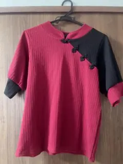 axes femme チャイナ釦リブプルオーバー 半袖