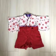 バースデイ 袴ロンパース 花柄 赤 70-80cm ベビー袴