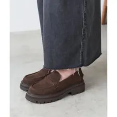 ルタロン　アツゾコモールドローファー　ブラウン スエード 厚底24cm