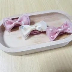 リボン型パール付きヘアクリップ3個セット