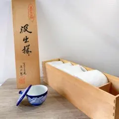 深川製磁　汲出揃　湯呑み　蓋付き　瑠璃　深川ブルー　茶器