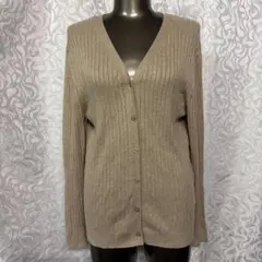 GUベージュ リブ編み Vネック カーディガン