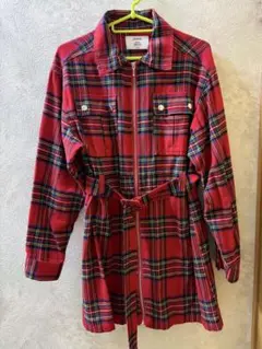 赤 チェック柄 ミニワンピース 長袖 Mサイズ