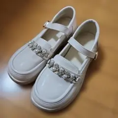 子供用靴　22.0 フォーマルシューズ ホワイト パール装飾 白