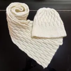 手編み マフラー＆帽子 セット アイボリー