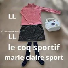ルコックゴルフハーフジップ長袖ロゴLLピンク✖️マリクレール中綿スカートLL 黒