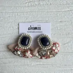 No.1222 ビーズ刺繍　インド刺繍リボン　ピアス イヤリング