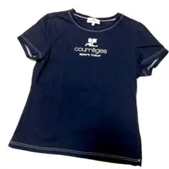 【courrègesクレージュ】半袖Tシャツ 黒ブラックY2K40Lロゴステッチのサムネイル