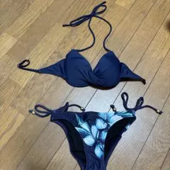 水着　ネイビー　ビキニ　花柄　M
