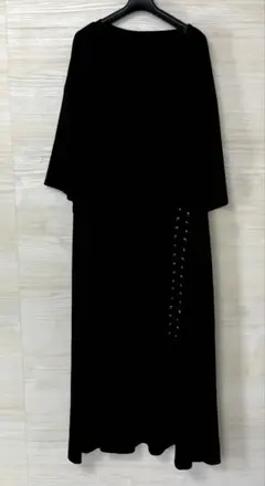 ブラック ロングワンピース 七分袖 レースアップ　古着