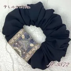 ハンドメイドシュシュM-3872♡ブラックジョーゼット♡インド刺繍リボン付♡