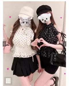 GRLドット柄アメスリフリルリボントップス、ru1708、グレイル