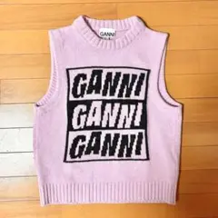 美品【GANNI ガニー】ロゴ入り Rope Vest ニットベストM