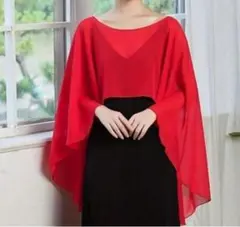 赤　社交ダンス シフォン　ロングケープ　ドレスショール羽織