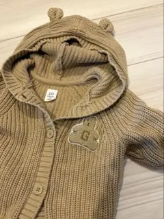 ベージュ フード付きニットカーディガン