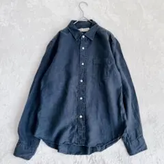 ジャーナルスタンダード| 長袖リネンシャツ【M】ラウンドカット ネイビー 洗濯可