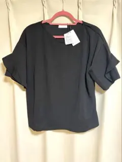 Alotta フリル袖 Tシャツ ブラック LL