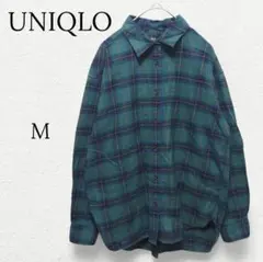 822【ユニクロ】フランネルチェックシャツコットン 綿 グリーン ネイビー M