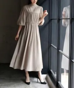 2WAY 自宅で洗える　ギャザーロング丈フレアワンピース パーティードレス