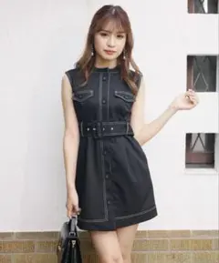 リップサービス　ノースリーブワンピース　ミニワンピース　黒　ベルト付き