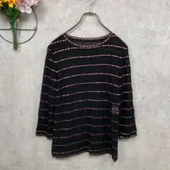 Double Tシャツ カットソー 七分 シアー レース L相当 ブラック