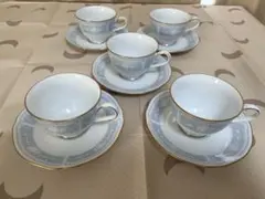 ノリタケ　レースウッドゴールド　カップ・ソーサー 5個セット　ファインポーセレン
