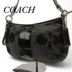 美品 COACH ワンショルダー アクセサリーポーチ シグネチャー スパンコール