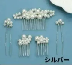 バール行事髪飾り ヘアピン ヘアアクセサリー ドレス【5点セット】シルバー