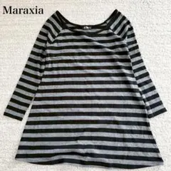 マラキア 長袖カットソーチュニック ロンT ボーダー ストレッチ ウールアンゴラ