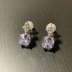 薄紫のローズカット シルバー カラー スタッドピアス