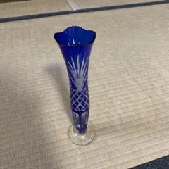 江戸切子 コバルトブルー エッチング装飾 花瓶 グラス