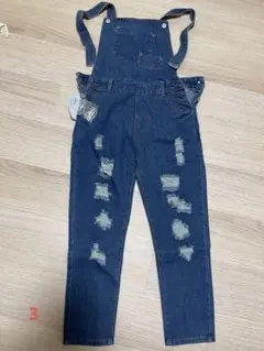 新品　ダメージデニムサロペット ダークブルー