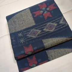 美品　紺色　紬名古屋帯
