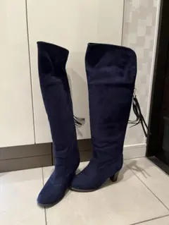 ネイビー スエード ロングブーツ ヒール