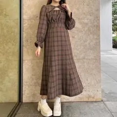 ems exciteエムズエキサイトチェックロングワンピース　フリーサイズ