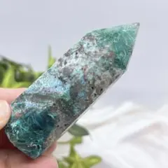 天然石】激レア ギブサイト・セレナイト共生 ポイント◆タワー◆六角柱