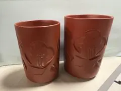 伊豆大島 花彫刻 湯飲み 2個セット