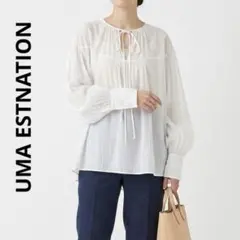 美品 UMA ESTNATION シアーギャザーリボンブラウス 白 36 - メルカリ