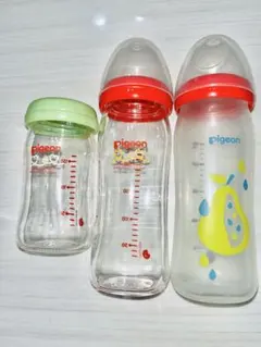 Pigeon 哺乳瓶 ガラス160ml1本 240ml2本 3本セット蓋2個付き