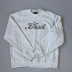 レア商品DIESELホワイトトレーナー、シルバーロゴ