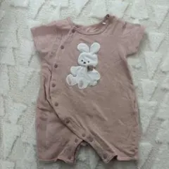赤ちゃん本舗　ウサギ刺繍のピンクロンパース　半袖　夏用