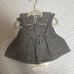 【美品】petit main ワンピース ギンガムチェックロンパース付 70cm
