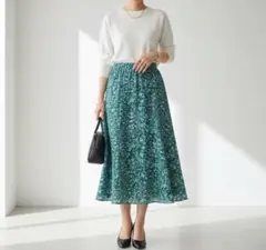 G840*アズールバイマウジー☆花柄☆ロング☆スカート☆緑グリーン 水色☆S